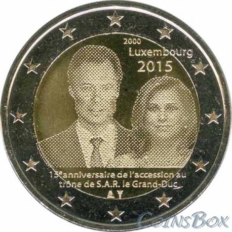 Люксембург. 2 евро. 2015 год. 15-летие вступления на престол Великого Герцога Генри.