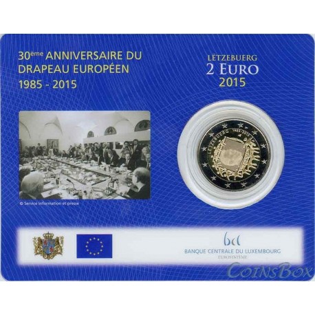 Люксембург. 2 евро. 2015 год. 30 лет Флагу ЕС. коинкард
