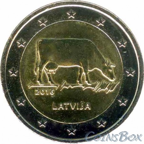 Latvia. 2 euros. 2016. Cow