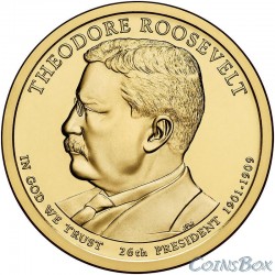 1 Доллар. 26-й президент США. Теодор Рузвельт. 2013