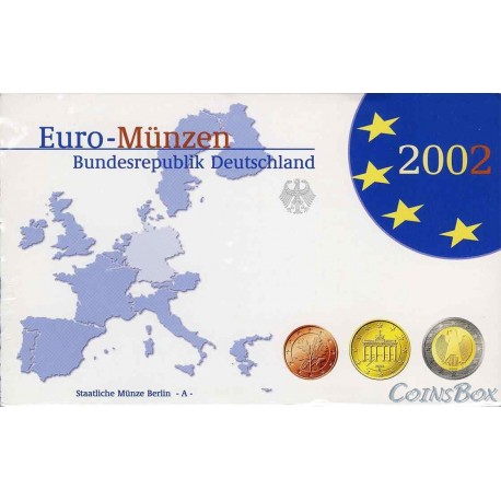 Германия 2002 А Официальный Годовой набор Евро монет ПРУФ