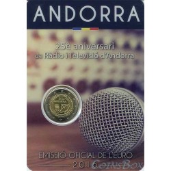 Андорра 2 евро 2016 год 25 лет Радио и Телевидение
