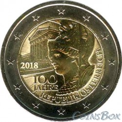 Austria 2 euro 2018 year. 100 years to the Republic