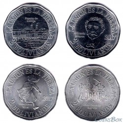 Боливия 2 боливиано 2017. 2-я Тихоокеанская война, набор 4 монеты
