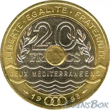 Франция 20 франков 1993 Средиземноморские игры