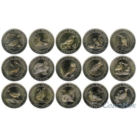 Turkey 1 kurush 2018. Set of coins 16 pcs. Birds of Anatolia