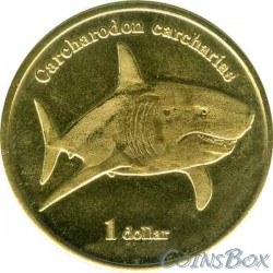 Остров Муреа 1 доллар 2019 Белая акула
