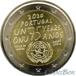 Португалия 2 евро 2020 год 75 лет ООН