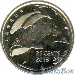 Канада 25 центов 2013 Гренландские киты, матовая