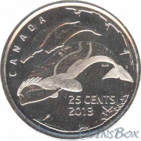 Канада 25 центов 2013 Гренландские киты, глянцевая