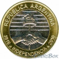 Argentina 2 pesos 2016. 200 years of Independence